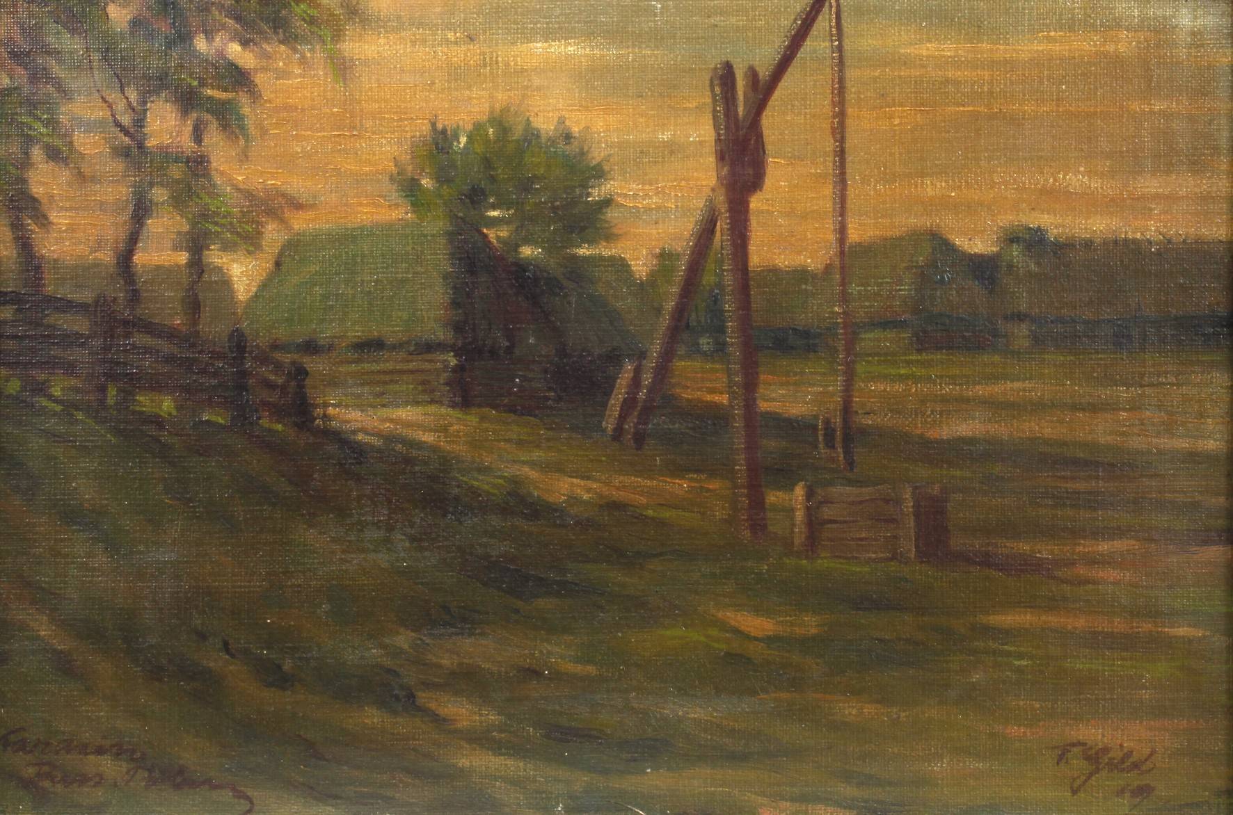 F. Gild, Landschaft mit Ziehbrunnen