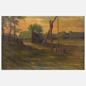 F. Gild, Landschaft mit Ziehbrunnen