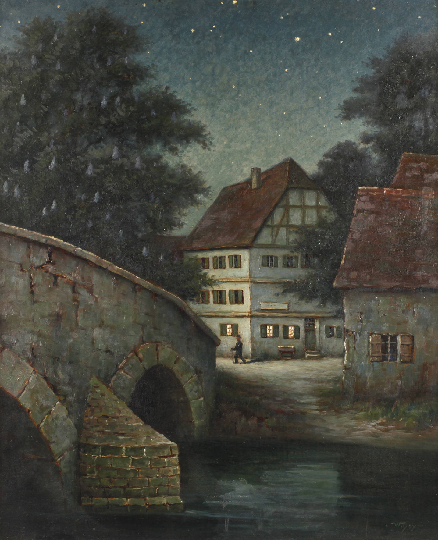 Nächtliche Stadtlandschaft mit Brücke