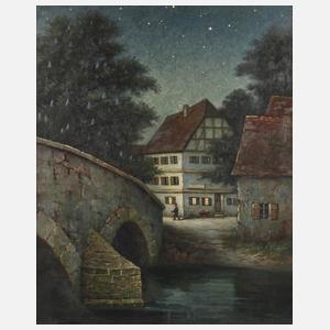Nächtliche Stadtlandschaft mit Brücke