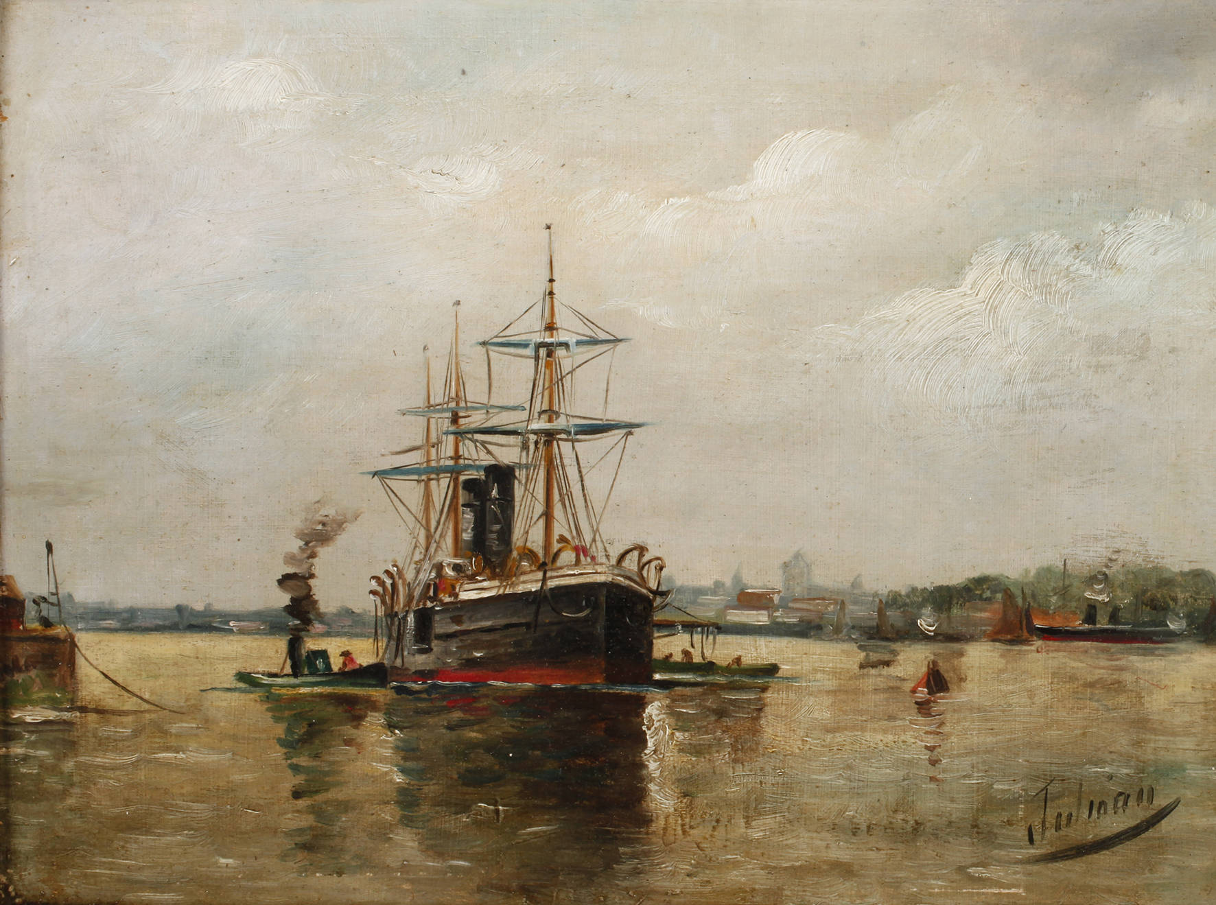 Flusslandschaft mit Dampfsegler