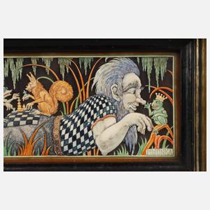 Humoristisches Elfenbeinrelief