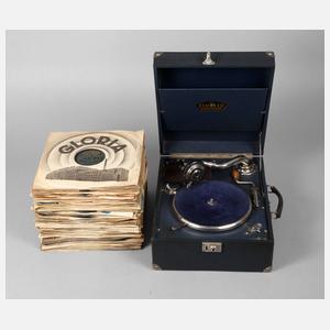 Koffergrammophon mit Platten