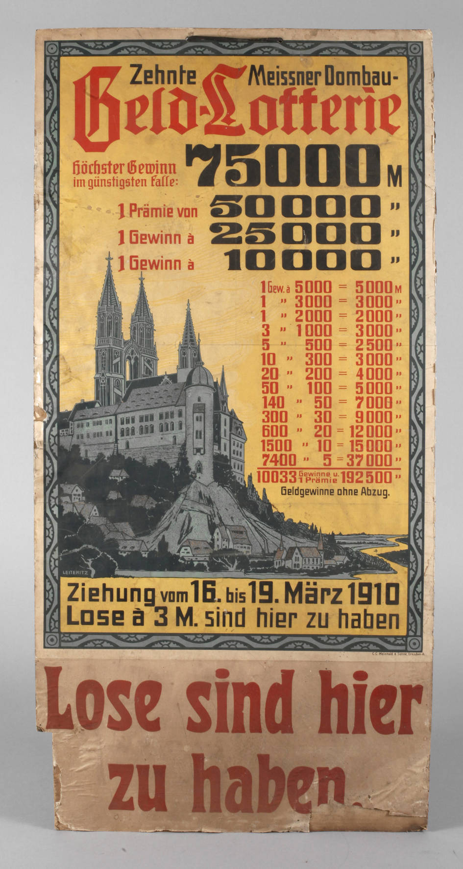 Werbeplakat Meissner Dombau Geld-Lotterie
