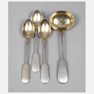 Russland drei Silberlöffel mit Teesieb