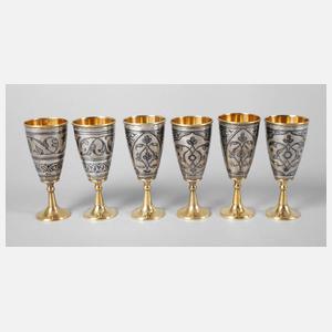 Sechs Schnapsbecher Niello-Technik