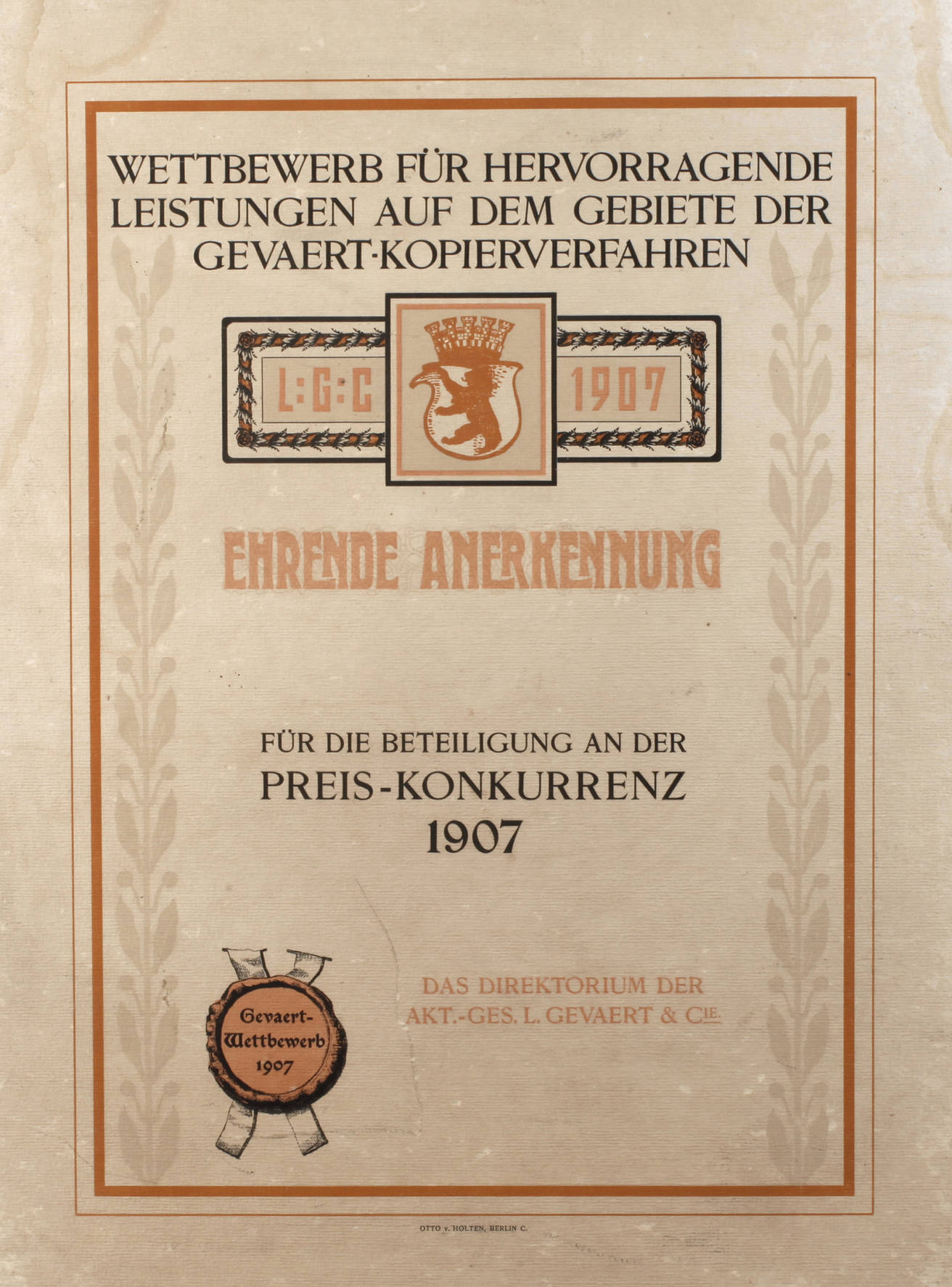 Urkunde Gevaert-Wettbewerb 1907