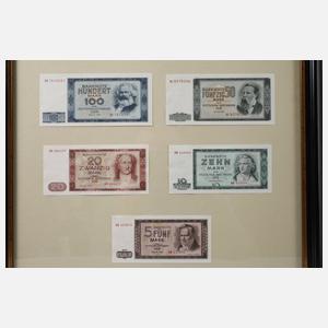 Zwei gerahmte Sätze Banknoten DDR