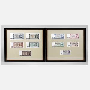 Zwei gerahmte Sätze Banknoten DDR