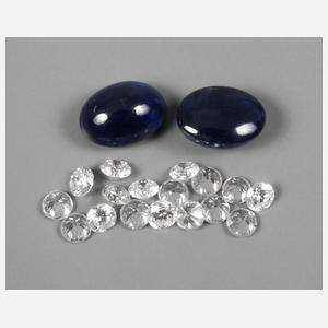 18 Brillanten und zwei Saphircabochons