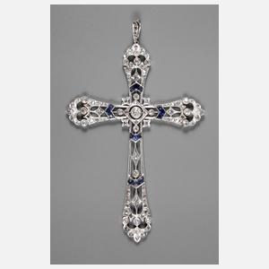 Kreuz mit Brillanten und Saphiren