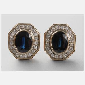 Paar Ohrringe mit großem Saphir