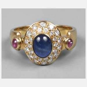 Damenring mit Saphir, Rubin und Brillanten