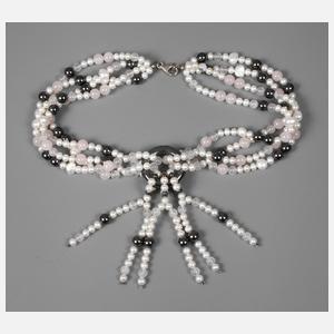 Perlencollier mit Hämatit und Rosenquarz