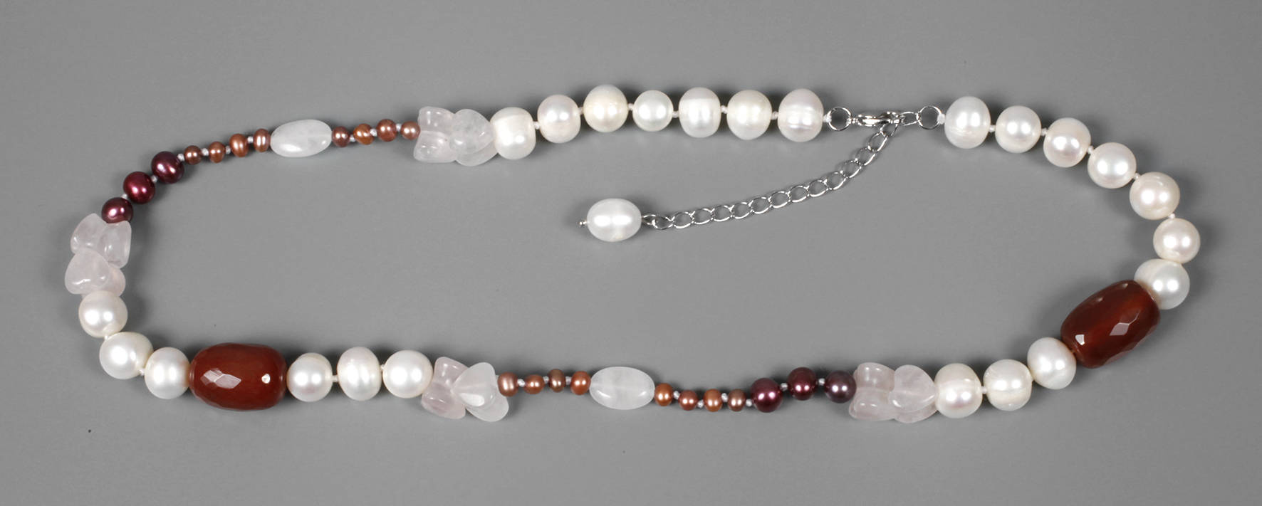 Zuchtperlenkette mit Karneol und Rosenquarz