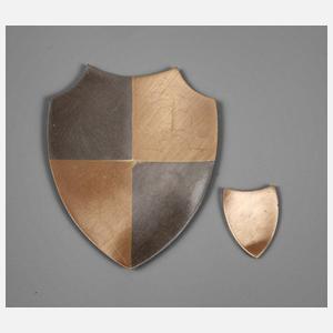 Zwei Miniatur-Wappenschilder Rotgold und Palladium