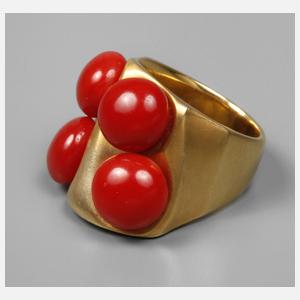 Designergoldring mit Korallen