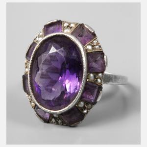 Damenring mit Amethyst und Perlen