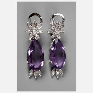 Paar Amethystohrhänger mit Brillantbesatz