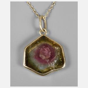 Anhänger mit Wassermelonenturmalin an Kettchen