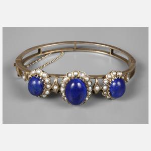 Armreif mit Lapislazuli und Perlen