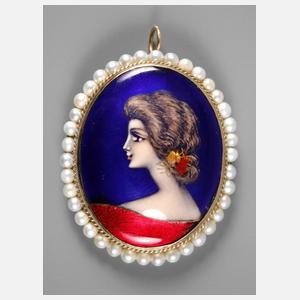 Anhänger Emailmalerei mit Perlenbesatz