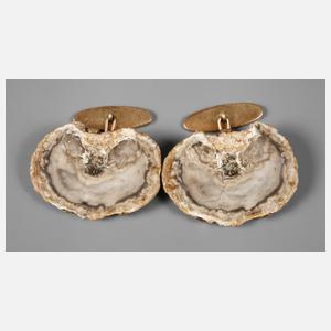 Paar Manschettenknöpfe mit versteinertem Holz