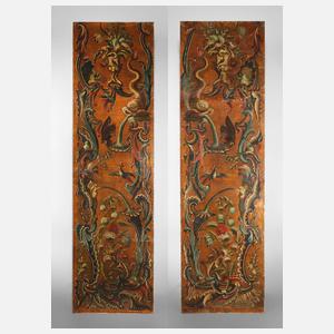 Paar spätbarocke Ledertapeten