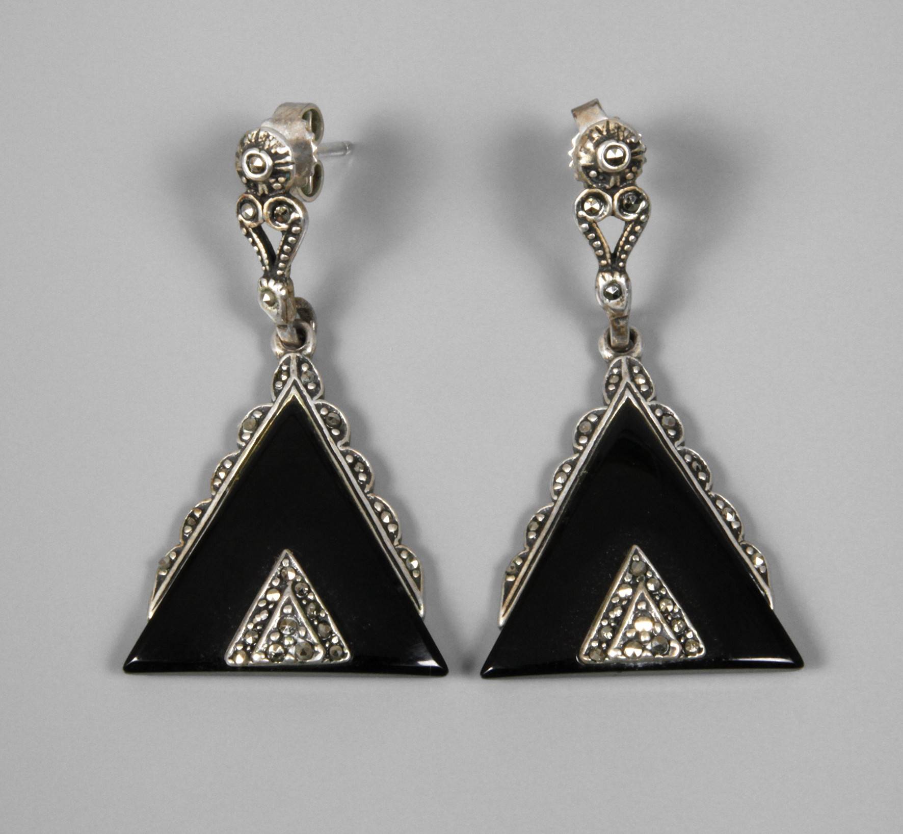 Ohrhänger Onyx mit Markasiten