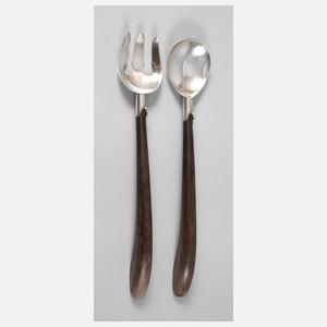 Silber Salatbesteck mit Holzgriffen