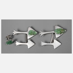 Manschettenknöpfe und Reversnadel mit Smaragdbesatz