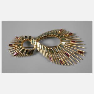 Goldbrosche mit Turmalinbesatz