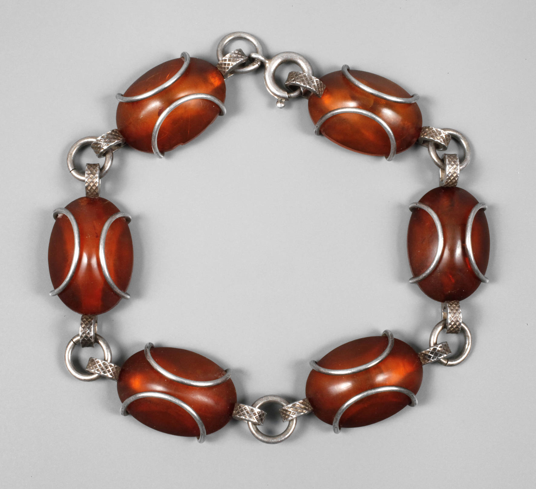 Silberarmband Art déco mit Bernstein