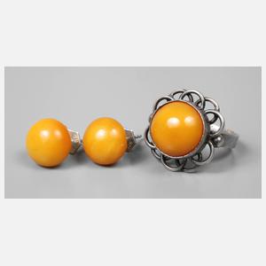Ring und Ohrstecker Bernstein
