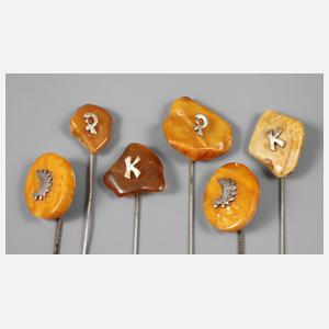 Sechs Anstecknadeln Bernstein