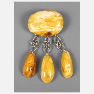 Bernsteinbrosche mit drei Abhängern