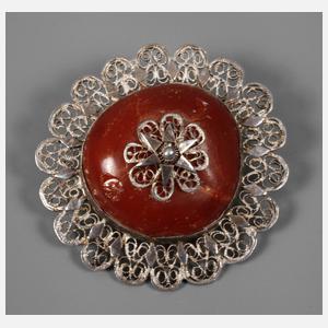 Silberbrosche mit Bernstein