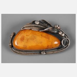 Silberbrosche mit Bernstein