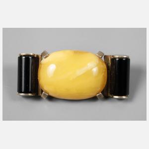 Brosche Art déco mit Bernstein und Onyx