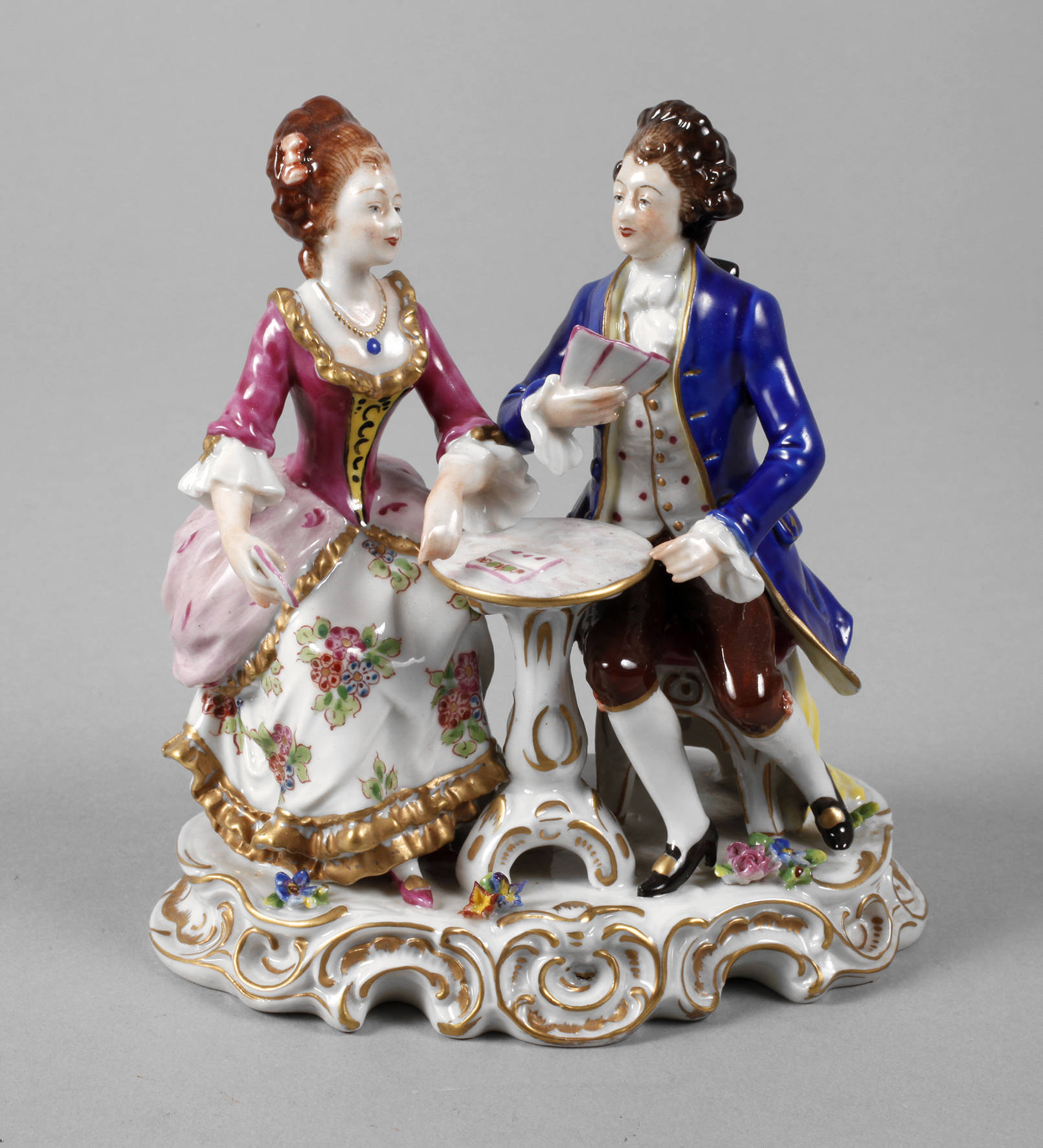 Volkstedt Rokokopaar beim Kartenspiel