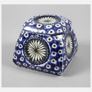 Bunzlau Deckeldose Pfauenaugendekor