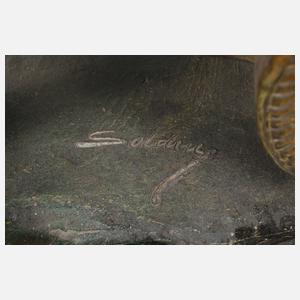 Große Tierplastik Löwenpaar mit Streitwagen