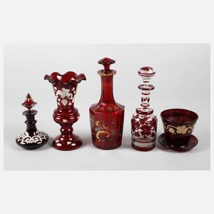 Konvolut Rubin- und rubiniertes Glas