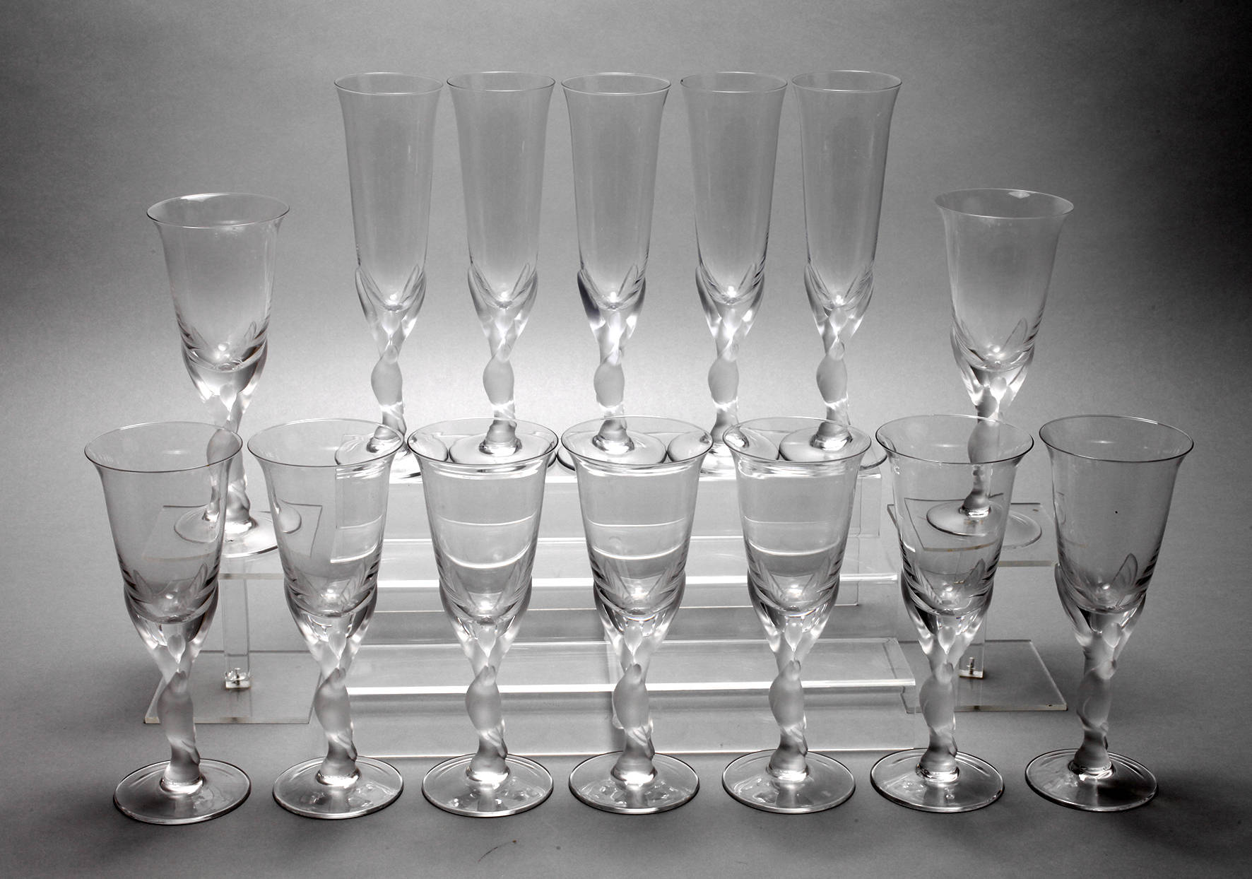 Fabergé fünf Sektflöten und neun Weingläser