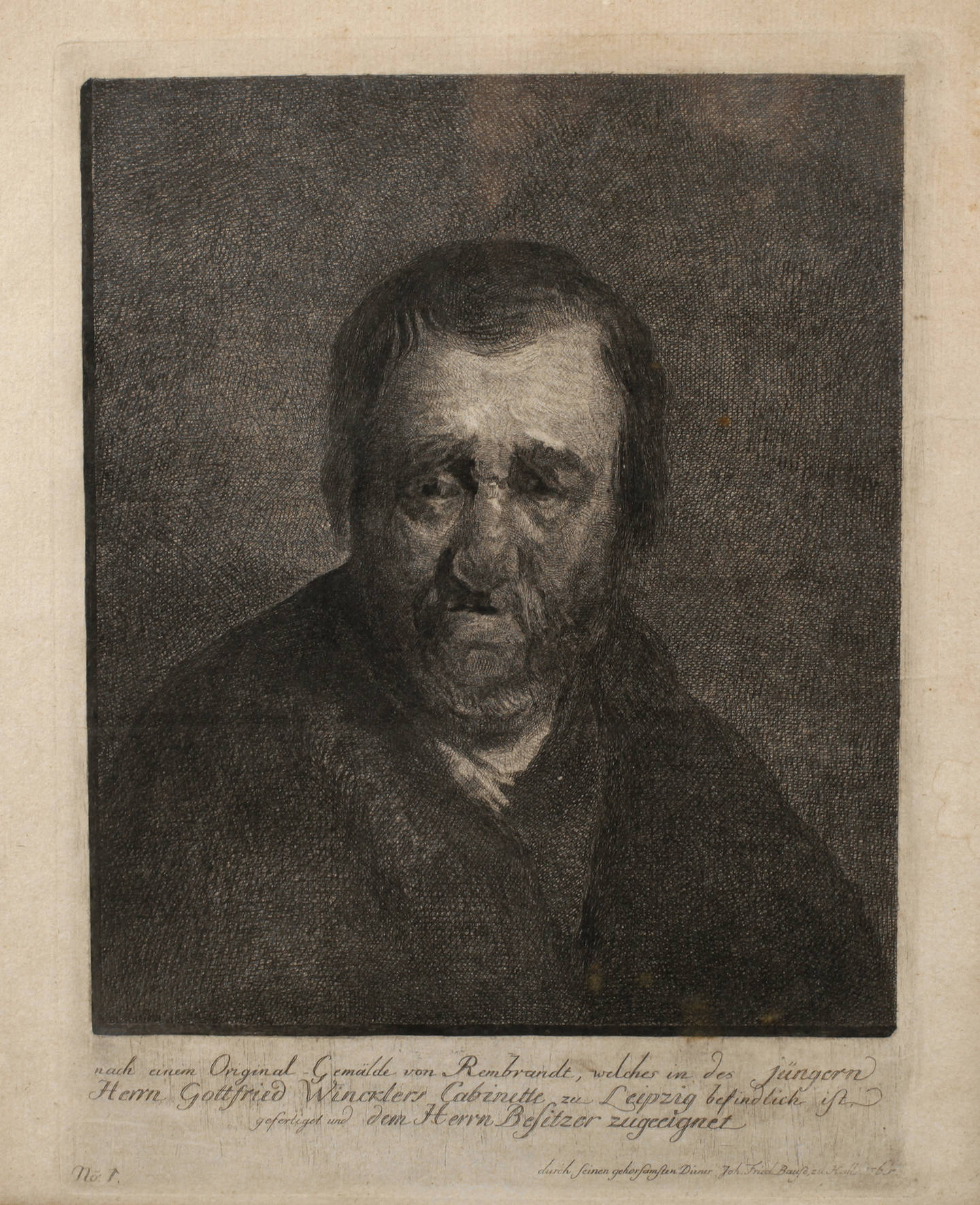 Prof. Johann Friedrich Bause, Portrait nach Rembrandt