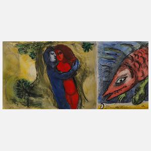 Nach Marc Chagall, zwei aquarellierte Drucke