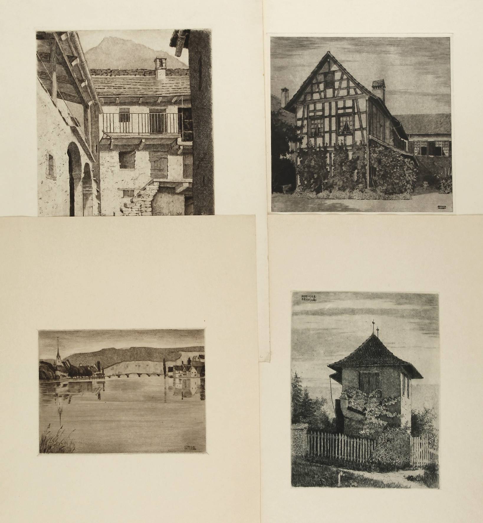 Arnold Oechslin, vier Stadt- und Dorfansichten