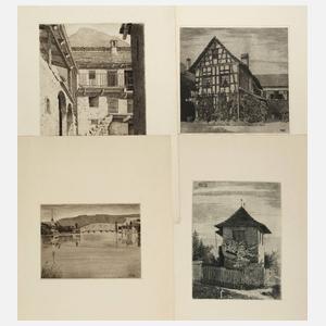 Arnold Oechslin, vier Stadt- und Dorfansichten
