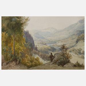 Bayerische Gebirgslandschaft mit Wanderer