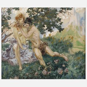 Liebespaar in arkadischer Landschaft